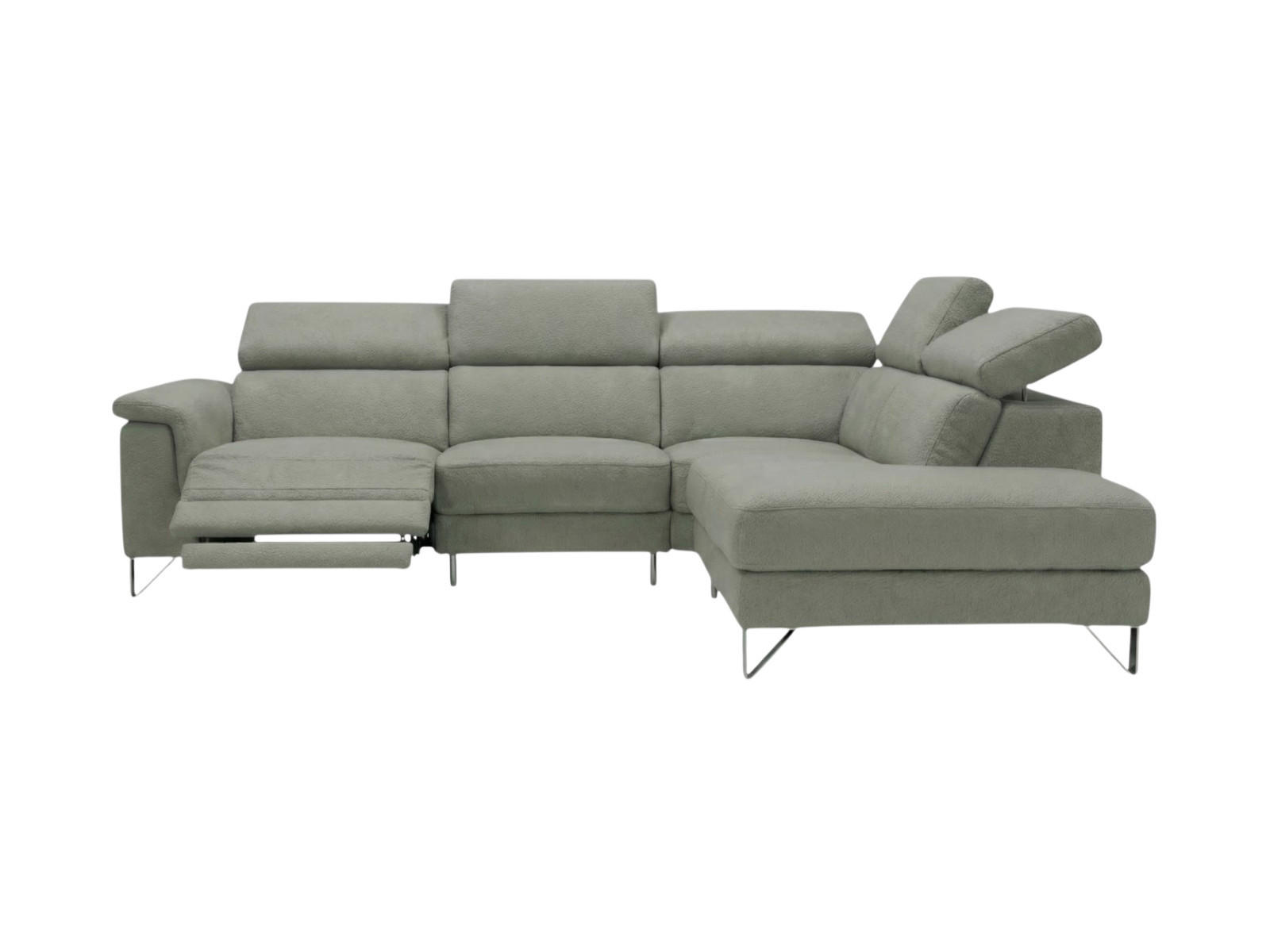 ECKSOFA Antares Echtleder mit 1 x Relaxfunktion Perlgrau - Hellgrau, Leder/Metall (276/224cm)