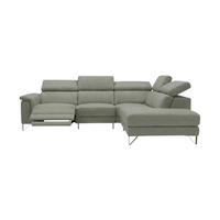 ECKSOFA Antares Echtleder mit 1 x Relaxfunktion Perlgrau - Hellgrau, Leder/Metall (276/224cm)
