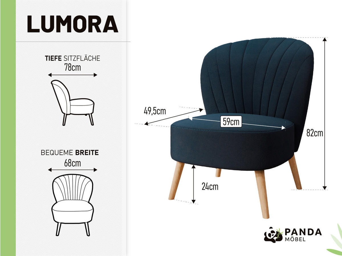SESSEL Lumora mit Holzbeinen Blau - Blau, Holz (68/82/78cm) - Panda Möbel