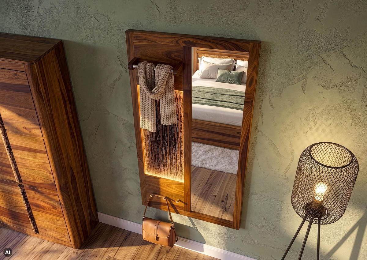WANDGARDEROBE Sheesham 88x18x148 walnuss gewachst TORONTO LUX #278 - Dunkelbraun, Holz (88/148/18cm) - Massivmoebel24