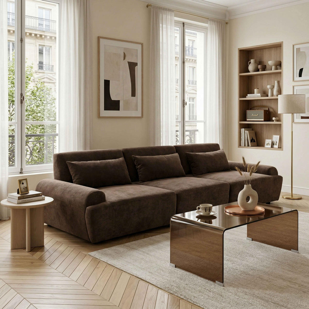 SOFA 3-Sitzer, Schokoladebraun - Braun, Textil (303/82/109cm) - Oviala