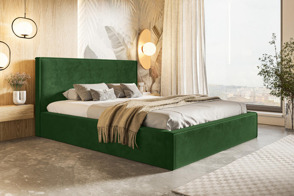 DOPPELBETT 180x200 cm mit Bettkasten Kyoto, Samtstoff, Grün - Grün, Holz/Textil (180/200cm) - Emporius