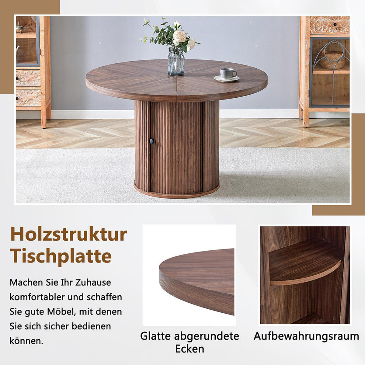 ESSTISCH mit Stauraum, Holzoptik, 115cm, Walnussholzfarbe - Walnussfarben, Holz/Holzwerkstoff (115/115/74cm) - KOMHTOM