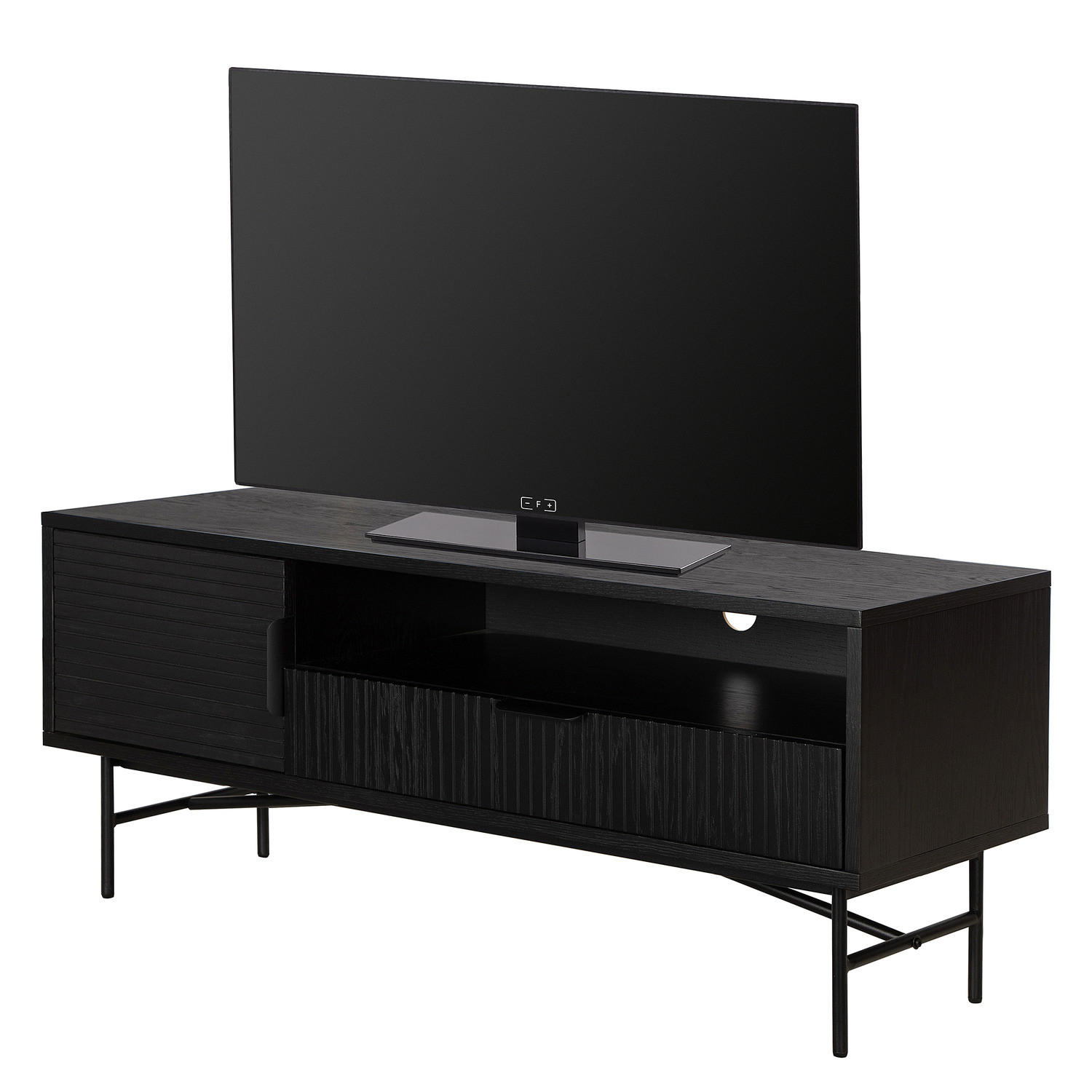 TV-LOWBOARD - Echtholzfurnier - 120 cm - Eichefarben/Schwarz, Holzwerkstoff/Metall (120/50/40cm) - home24