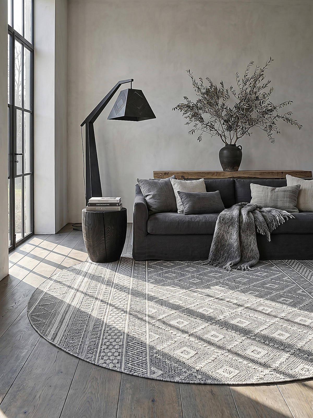 TEPPICH Flachgewebe ESERA Ethno-Rauten Polypropylen Grau 120 x 120 cm - Grau, Textil (120/120cm) - KADIMA DESIGN