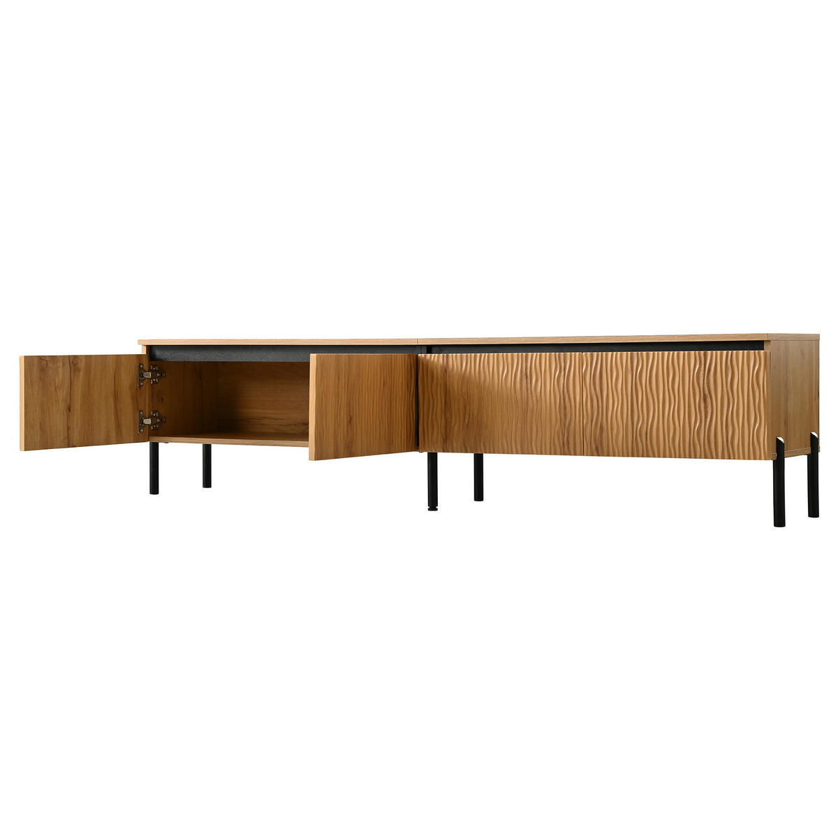 LOWBOARD DE-40255 mit Wellenrelief-Türen und Metallfüßen Natur - Naturfarben, Holzwerkstoff (180/43/35cm) - ComfortXL