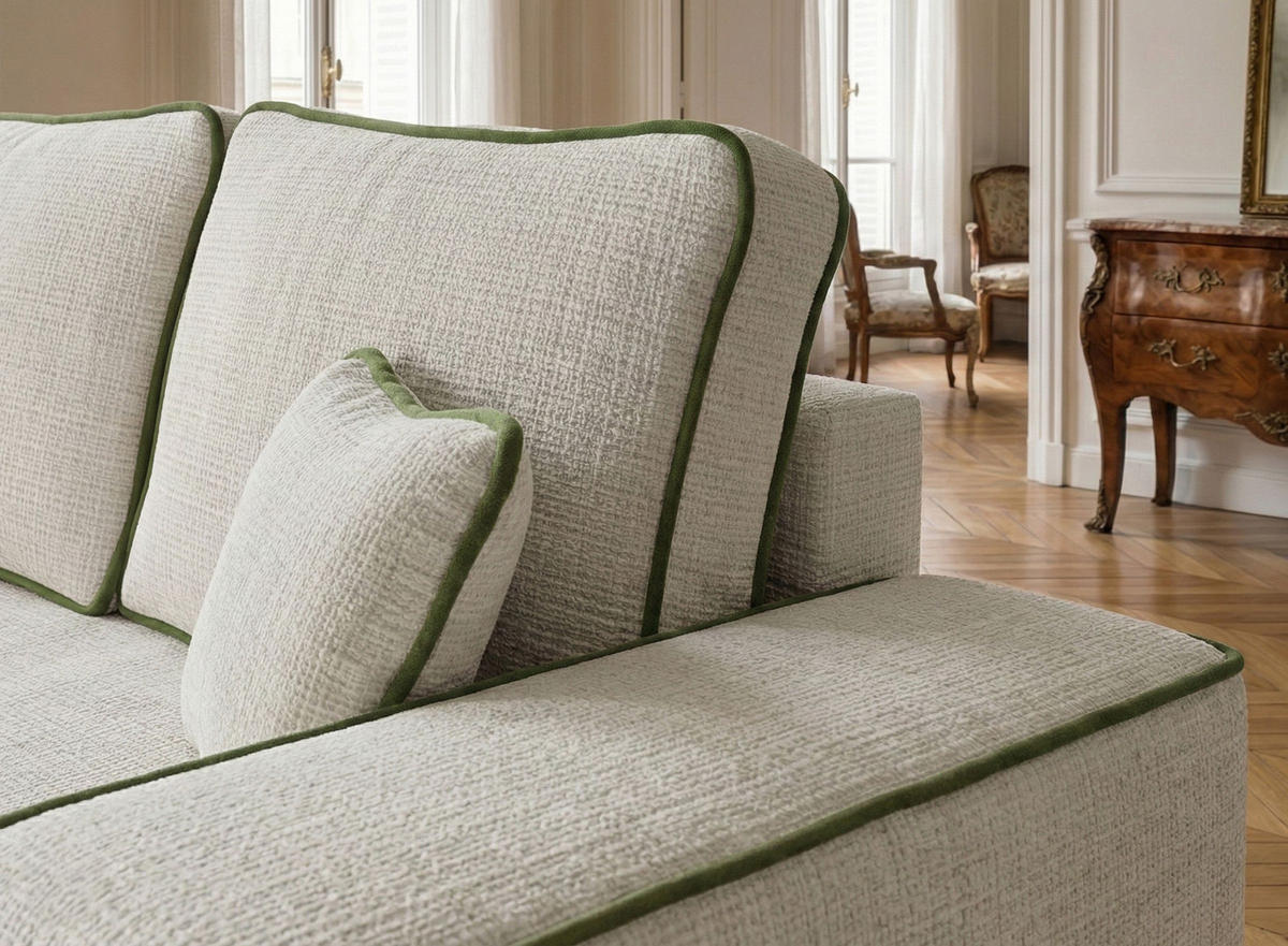 ECKSOFA MIT SCHLAFFUNKTION Modo Grau Chenille-Stoff - Links Seite - Creme/Schwarz, Holz/Holzwerkstoff (185/294cm) - Maison de Reve