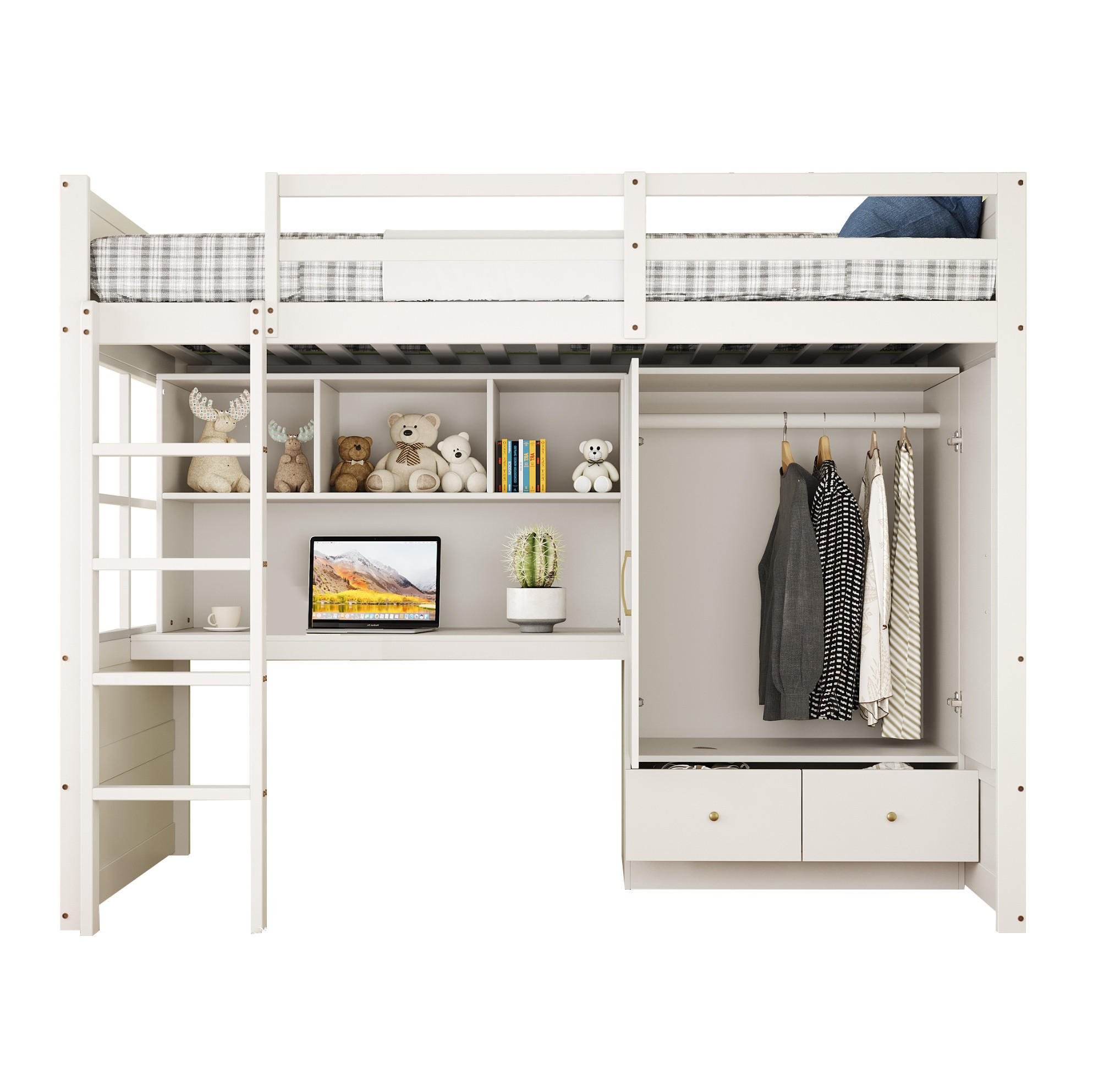 HOCHBETT 90/200 cm Weiß mit Schreibtisch und Stauraum - Weiß, Holz (90/200cm) - MIVRAY