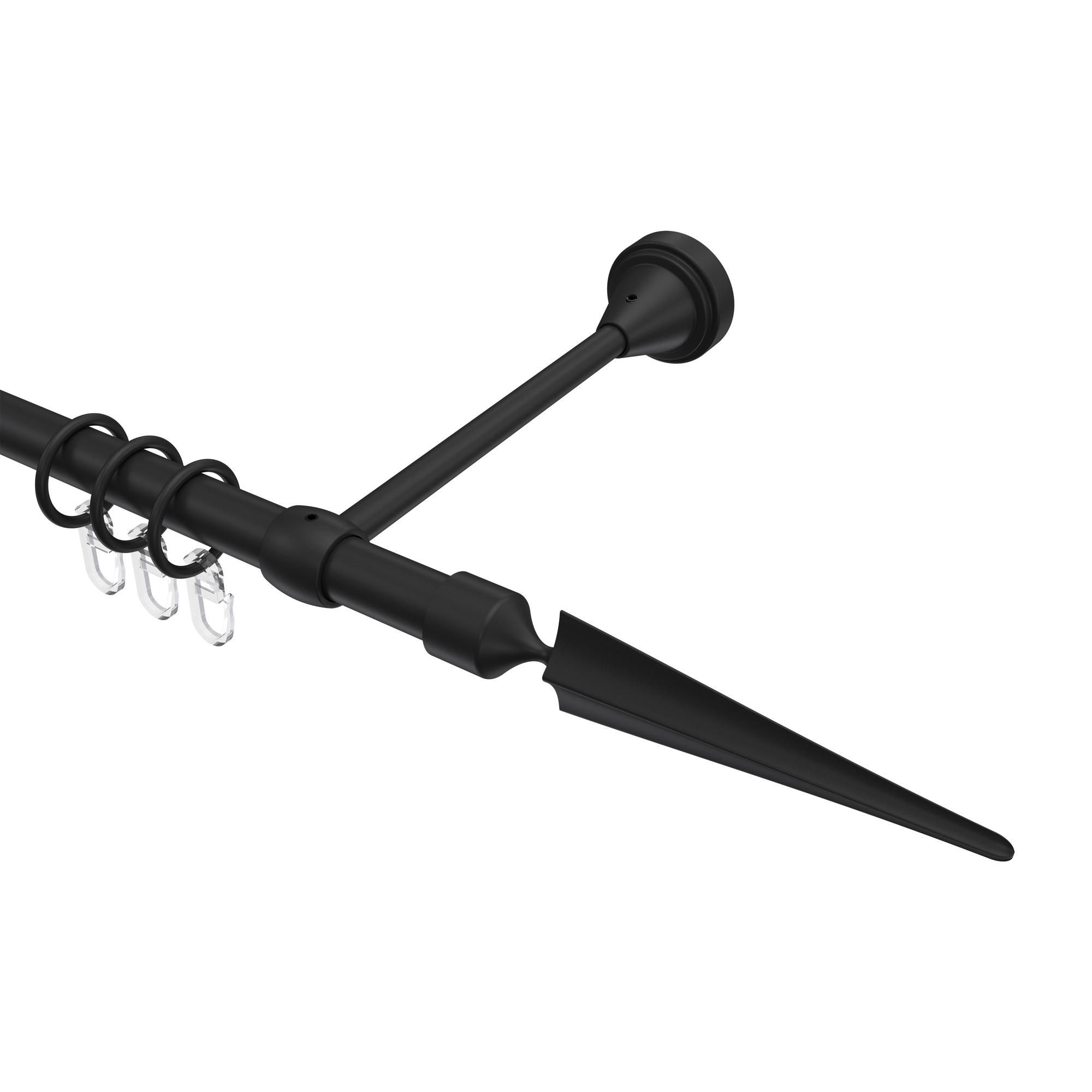 GARDINENSTANGE Primus Lorenzo 360 cm (geteilt in 2 x 180 cm), 1-läufig, 16 mm Ø Schwarz - Schwarz, Metall (360cm) - INTERDECO