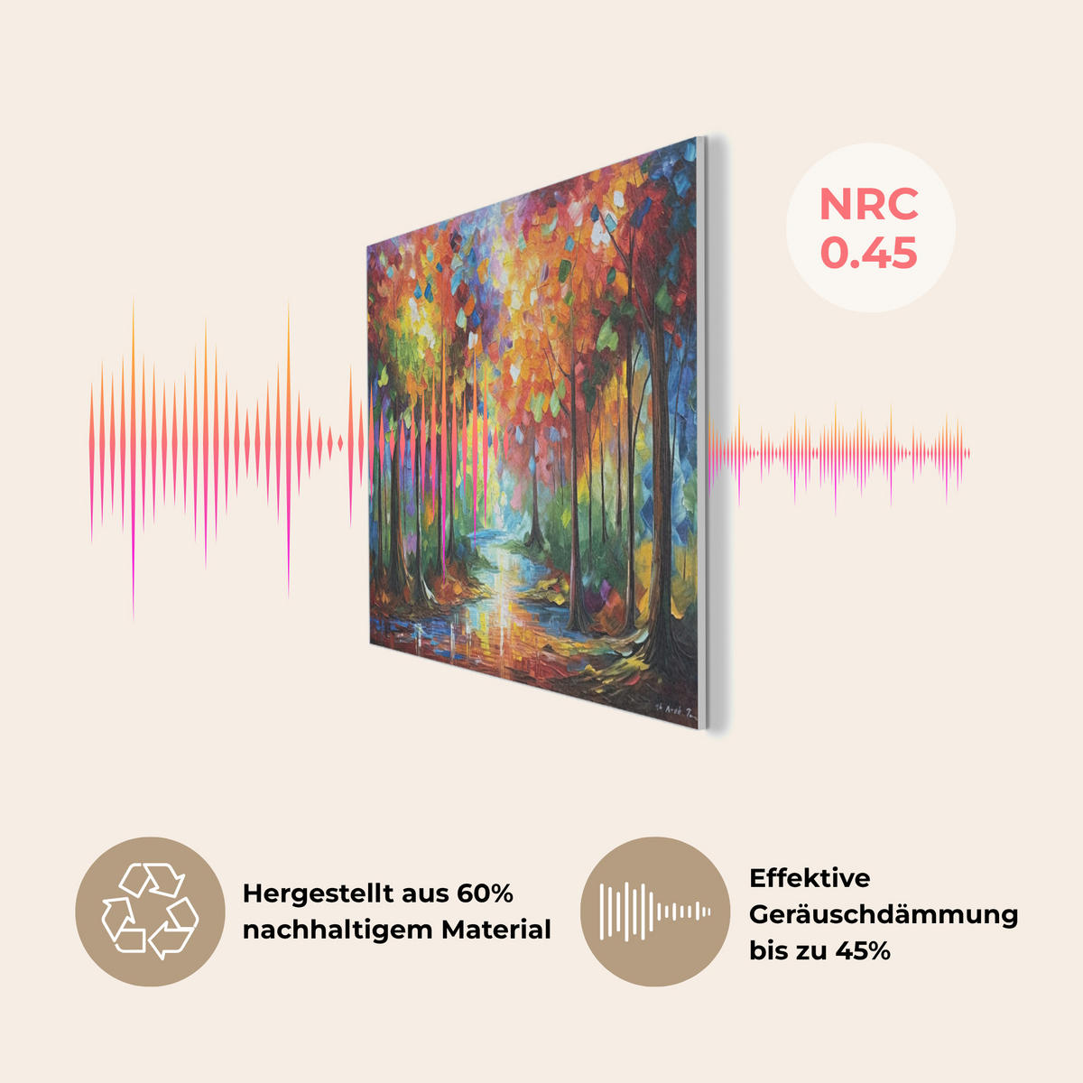 AKUSTIKBILD Landschaft - Wald - Farben - Natur Akustikpaneele 90x60 cm - Multicolor, Kunststoff (90/60/0.9cm) - MuchoWow