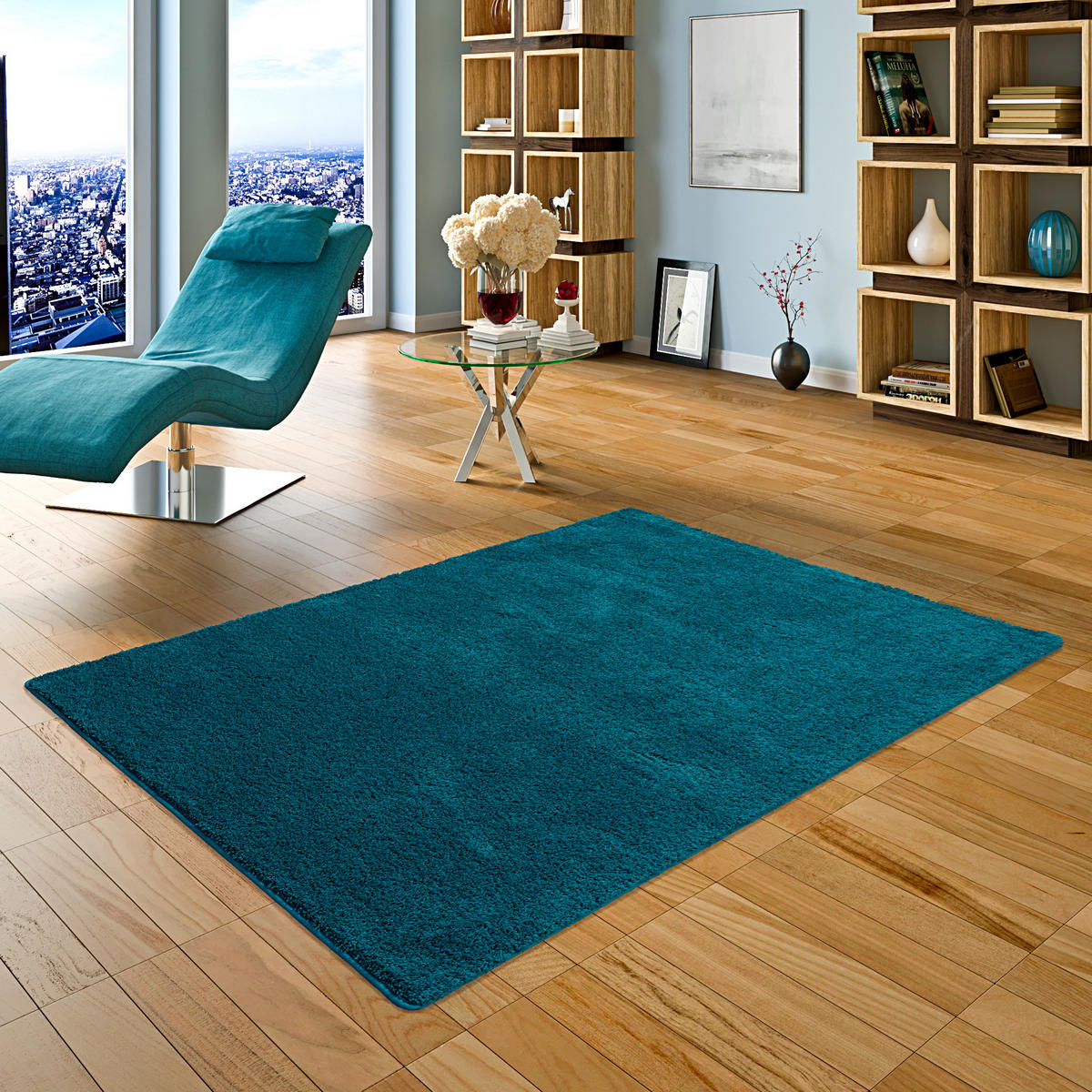 HOCHFLOR SHAGGY TEPPICH PALACE - Petrol, Textil (100/400cm) - Snapstyle