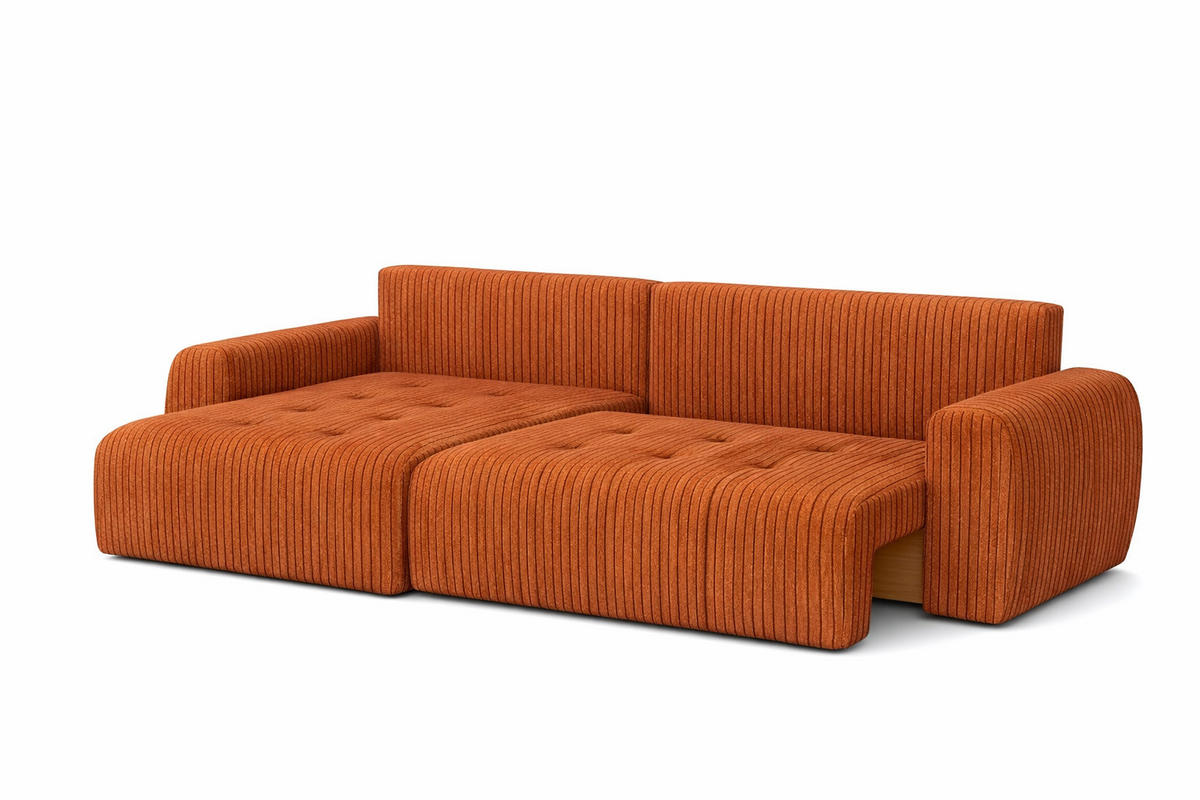 ECKSOFA Mit Schlaffunktion Und Bettkasten L-Form Ivo L, Cordstoff Poso, Kupfer, Links - Orange, Holz (250/142cm) - Kaiser Möbel