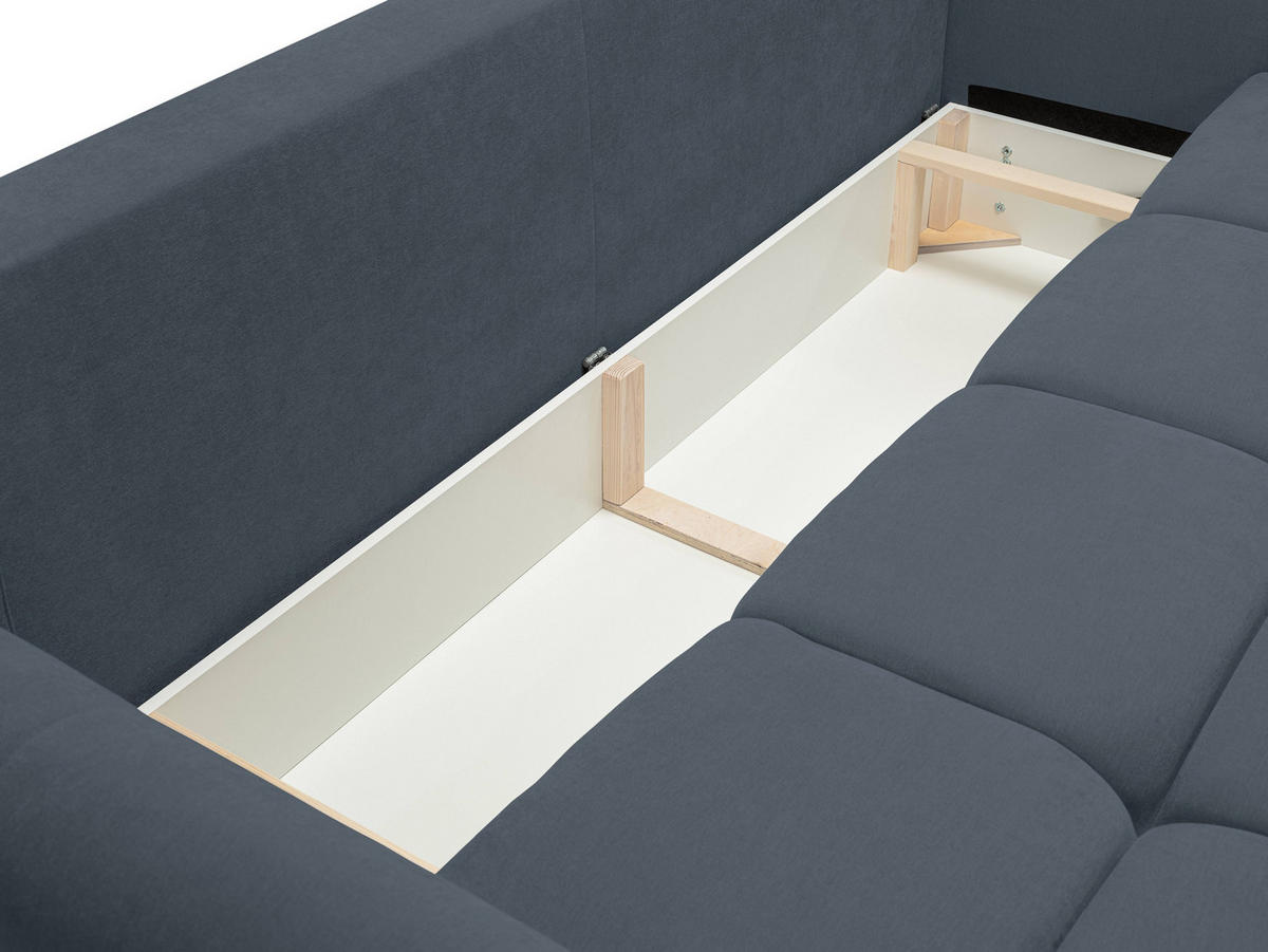 BETTSOFA MODA Blau Chenille-Stoff mit Schlaffunktion - Blau, Holz (245/86/110cm) - MASSENO