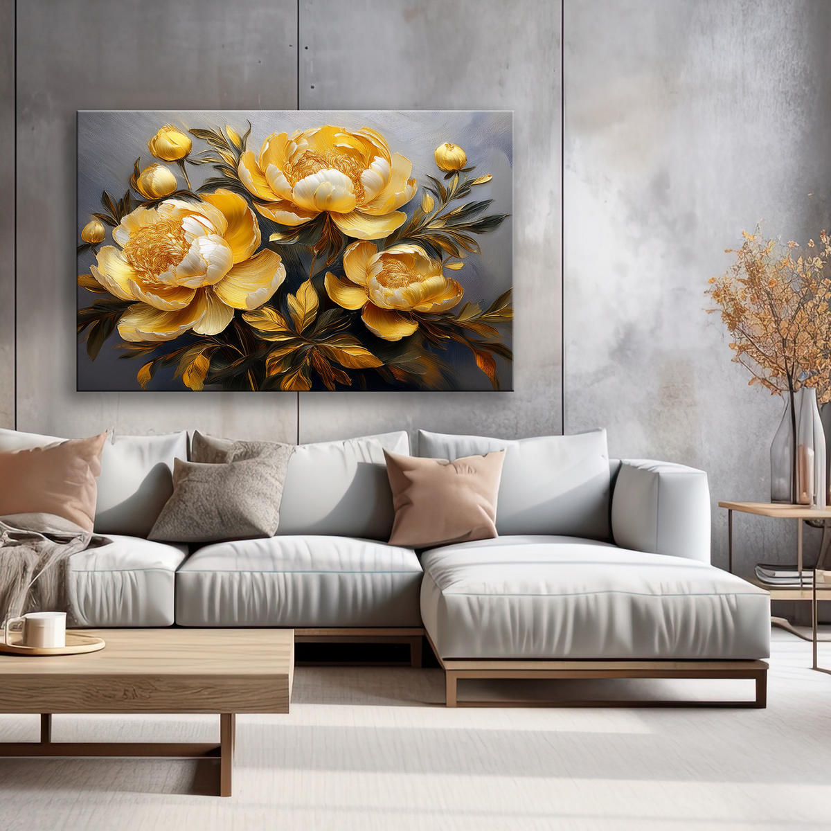 WANDBILD gemalte pfingstrose gelbe blume - Gelb, Textil (60/40cm) - Feeby