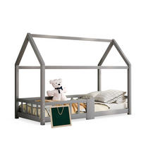 HAUSBETT 90/200 cm Grau aus Kiefer massiv mit Tafel und Rausfallschutz - Grau, Holzwerkstoff (90/200cm) - Flora Grace