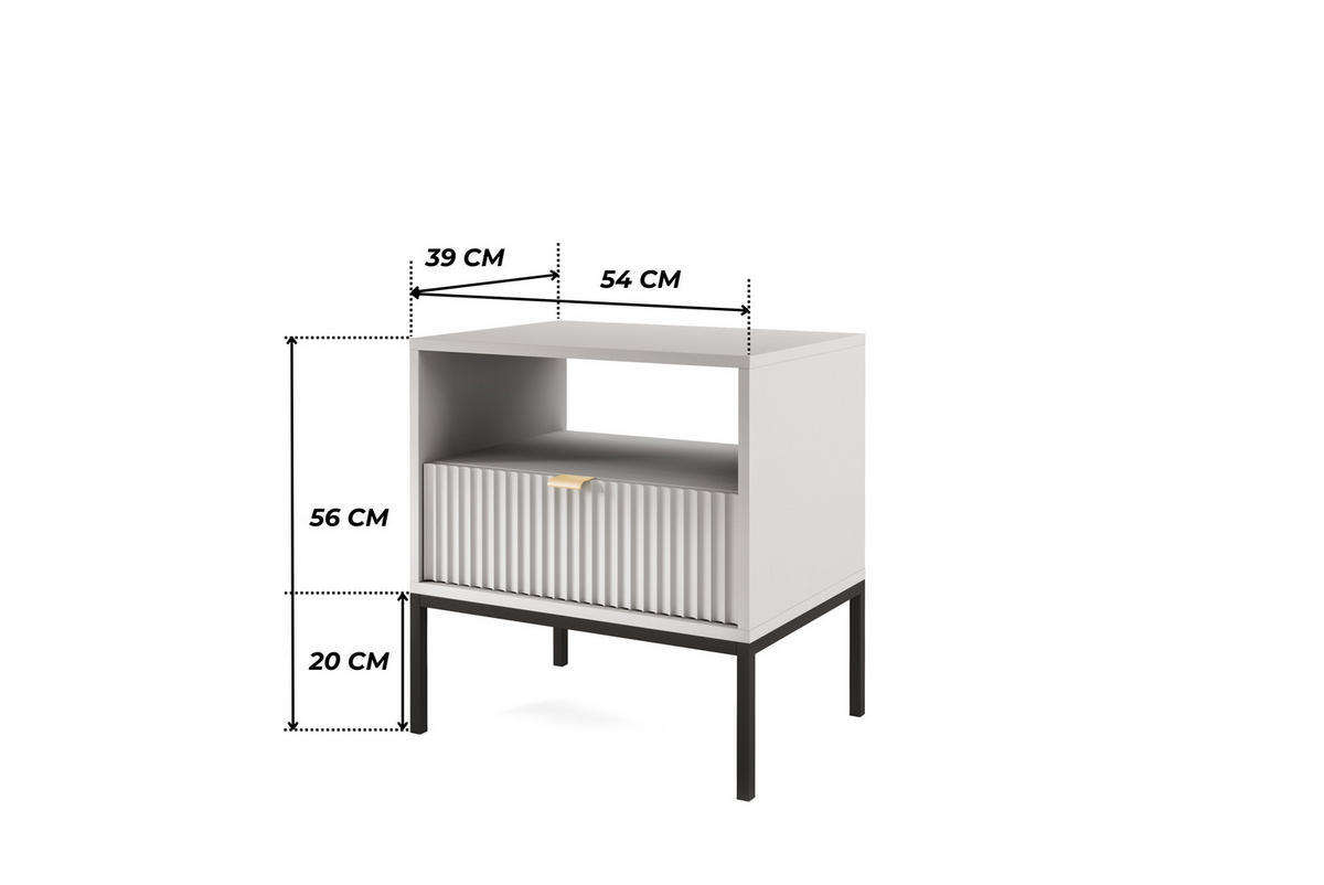 GRAUER Moderner Geriffelter Nachttisch KIOTO SN1SZ (Schwarzes Gestell, Vollauszug) - Goldfarben/Schwarz, Holz/Holzwerkstoff (54/56/39cm) - Ravio