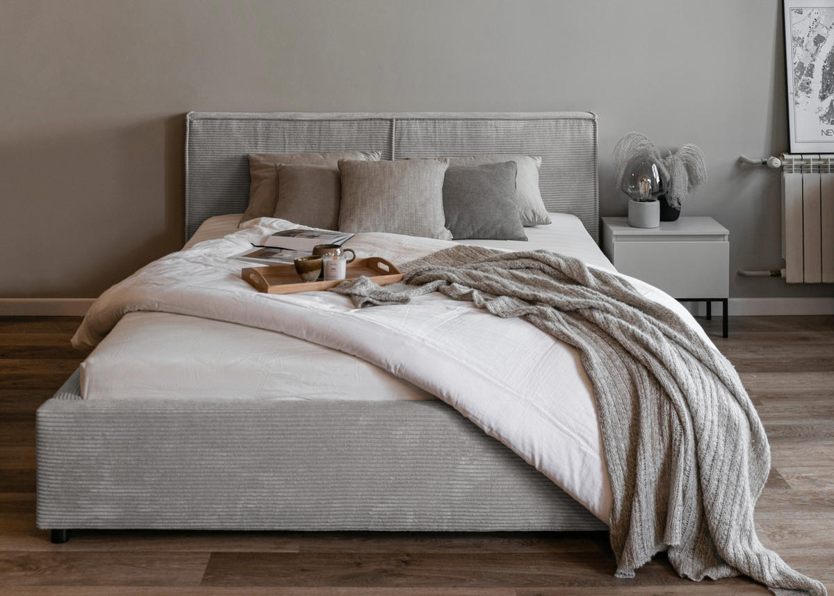 POLSTERBETT Farese Hellgrau Cordbezug 180 cm - Hellgrau, Textil (180/200cm) - Selsey