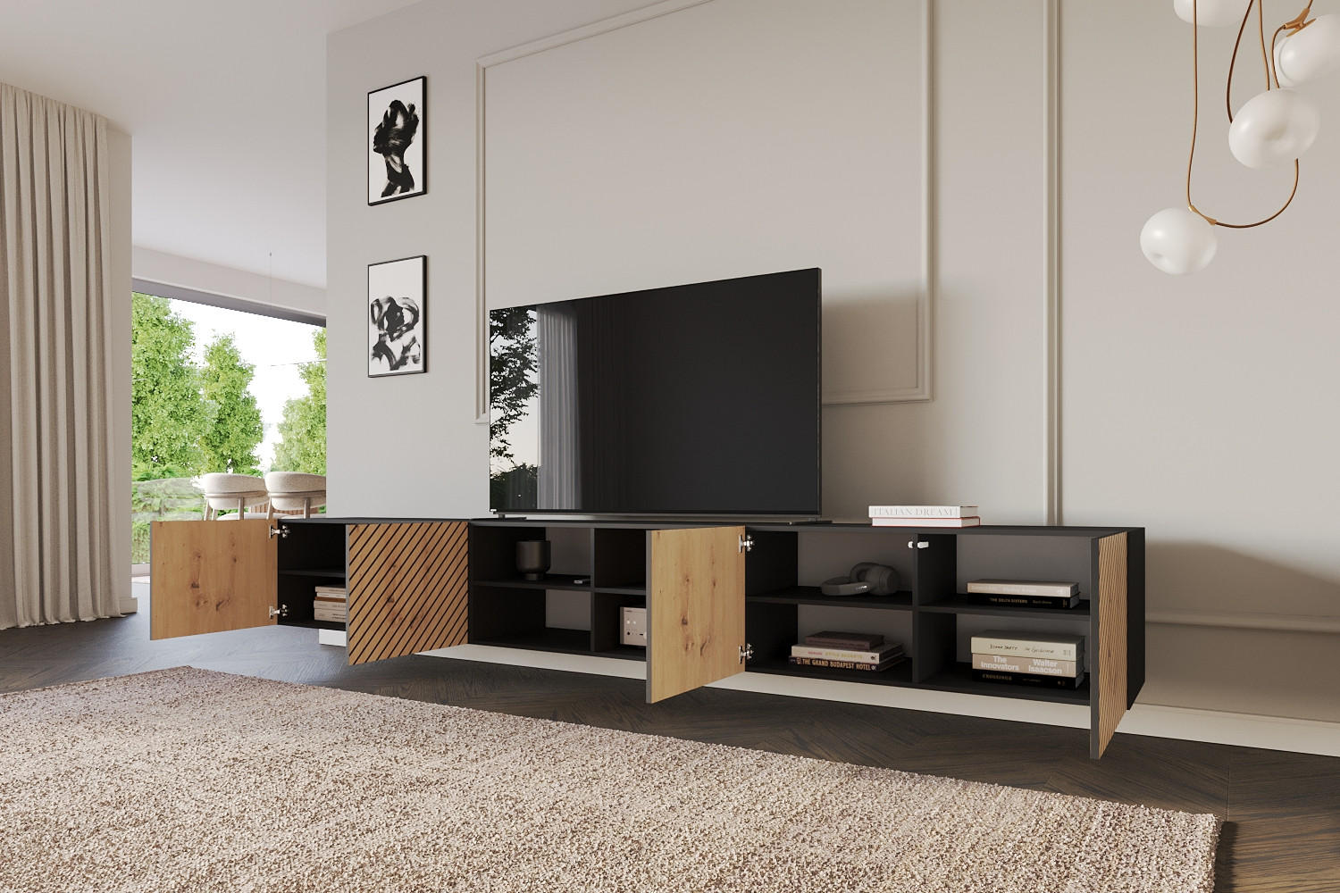 LOWBOARD SENI-W 3x100x40x41 cm - Schwarz / Artisan - Schwarz, Holzwerkstoff (300/40/41cm) - ALTDECOR