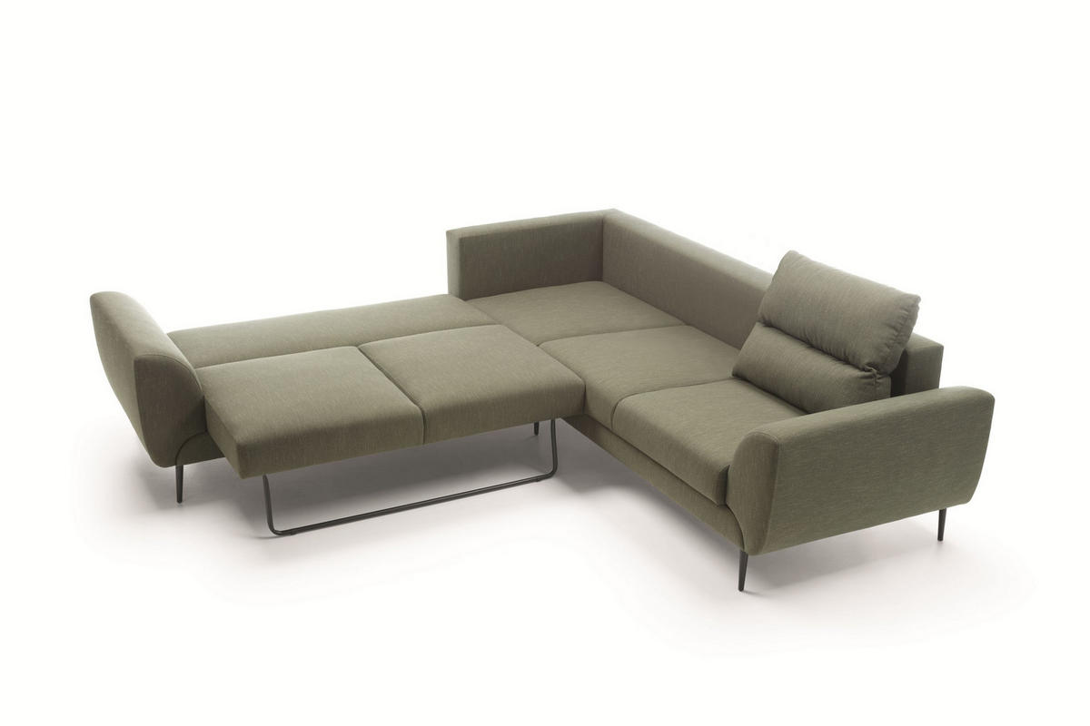 ECKSOFA SETTE Grün Velours-Stoff mit Schlaffunktion - Grün, Holz (265/265cm) - MASSENO