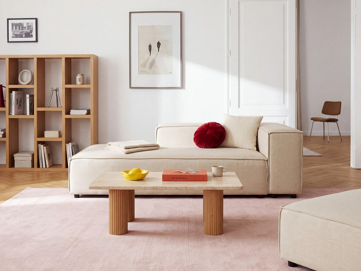 ČALOUNĚNÉ LEHÁTKO CHAISE LONGUE Len béžové pravostranné Aprica - černá/béžová, textil (119/68/180cm) - Beliani