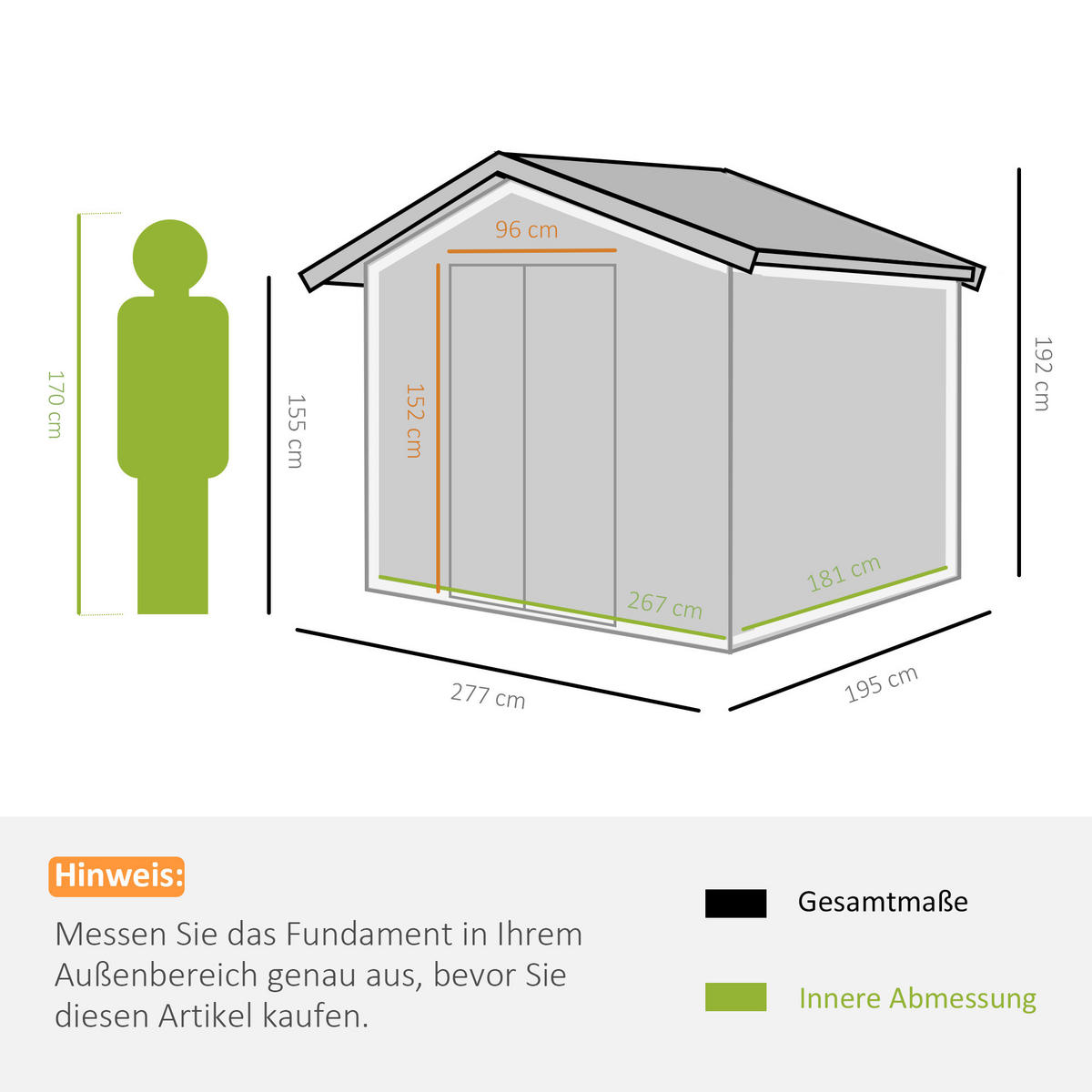GERÄTEHAUS, Geräteschuppen, Gartenhaus, Schuppen mit Bodenrahmen, Stahl, Hellgrün - Hellgrün, Metall (195/192/277cm) - Outsunny