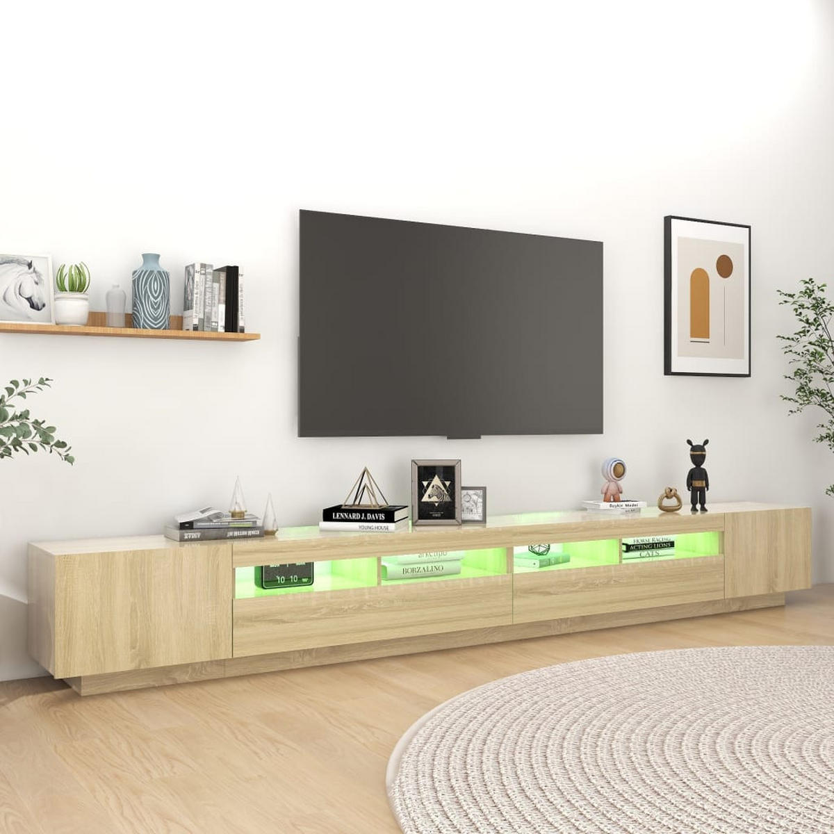 TV-SCHRANK Mit Led-Leuchten Sonoma-Eiche 300/35/40 Cm - Braun, Holzwerkstoff (300/40/35cm) - vidaXL