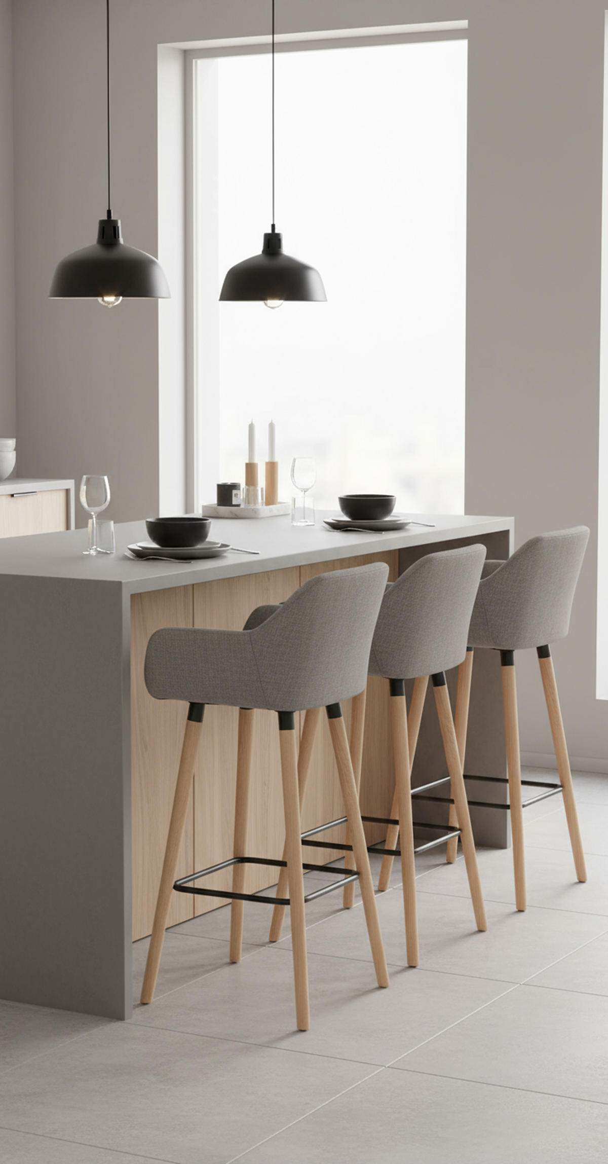 BARHOCKER Grande Stoff grau - Grau, Holz/Textil (51/101/50cm) - TPFLiving