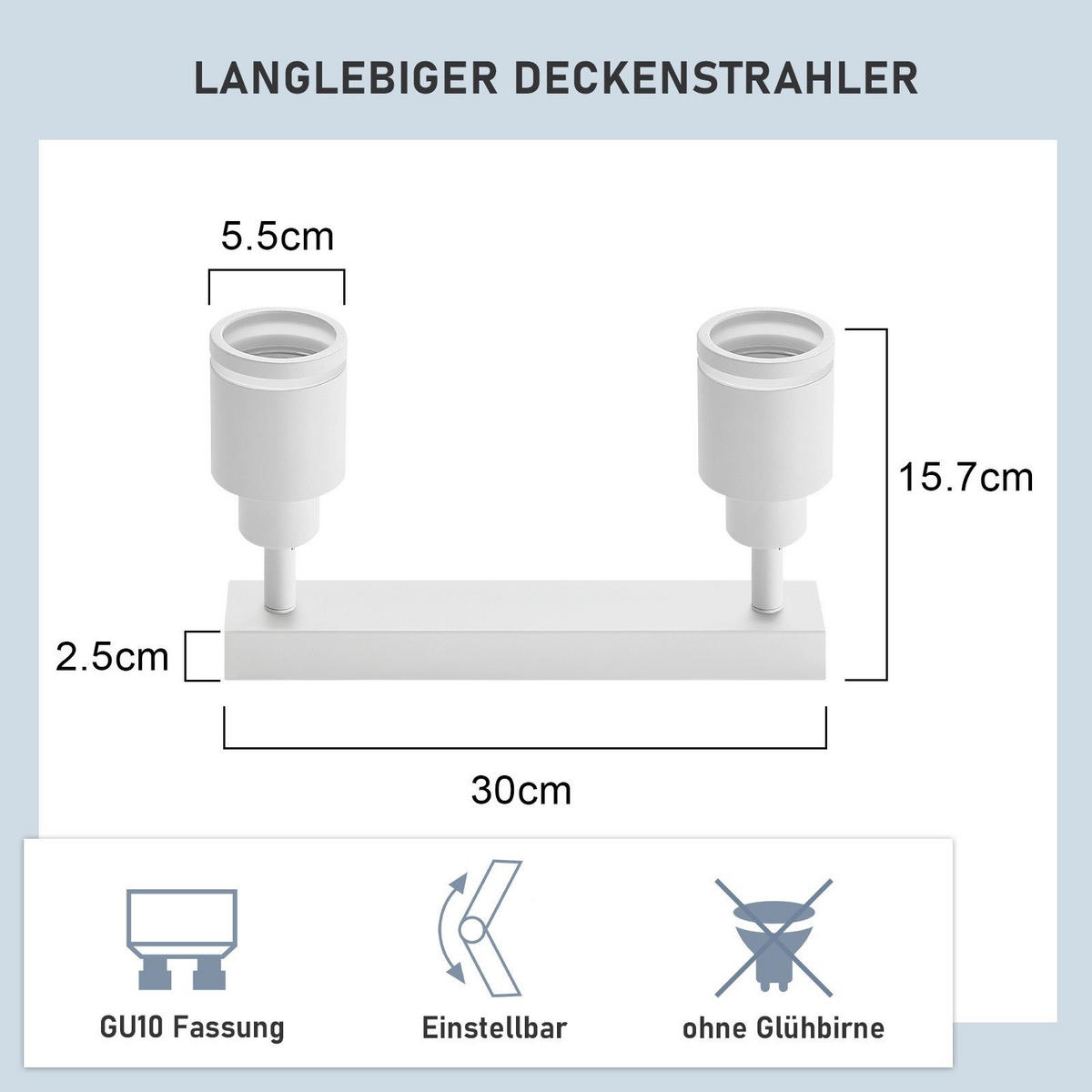 STRAHLER Saarbrücken 2-flammig 30/5/15.7 cm - Weiß, Metall (30/5/15.7cm) - Nettlife