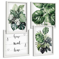 BILDER SET 4er Set - 50x50 cm & 40x60 cm Weißer Rahmen - Aquarell von grünen tropischen Blättern - Weiß, Kunststoff (50/50cm) - TULUP