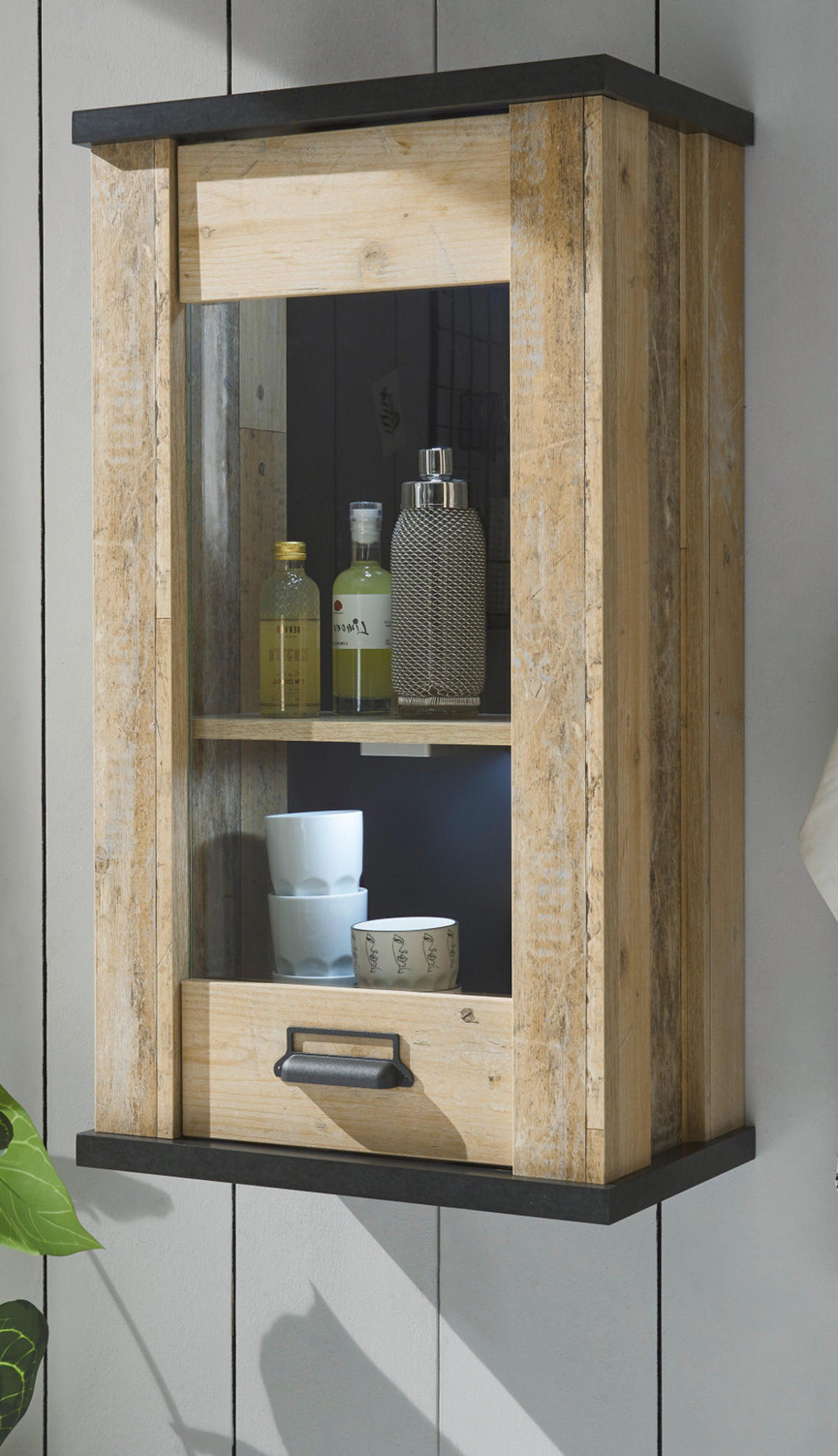 KÜCHENOBERSCHRANK Used Wood, anthrazit 50 cm, Hängeschrank mit Soft-Close - Anthrazit/Schwarz, Glas/Holzwerkstoff (50/90/31cm) - Furn.Design
