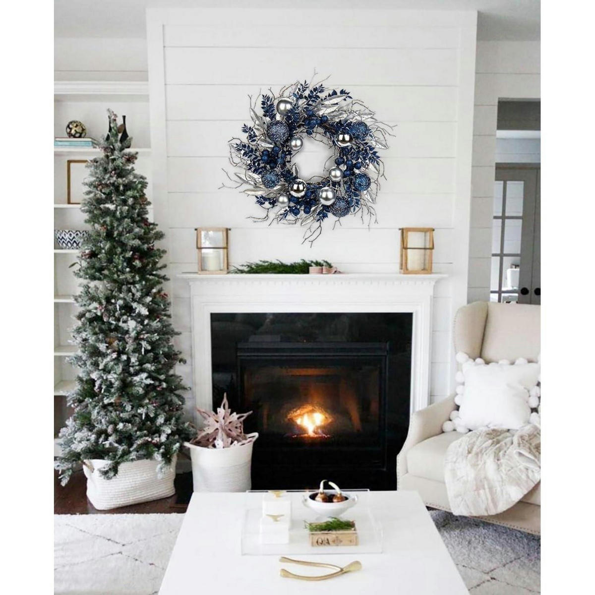 WEIHNACHTSKRANZ mit Weihnachtskugeln blau Ø 40 cm - Multicolor, Naturmaterialien (13cm)