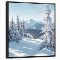 LEINWAND Bilder mit Rahmen - Winterlandschaft - Natur - Berge - Bäume - Schnee - 50x50 - Hellblau, Textil (50/50cm) - MuchoWow