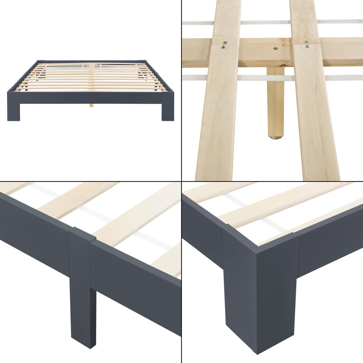 HOLZBETT Raisio - Dunkelgrau, Holz (140/200cm) - [en.casa]