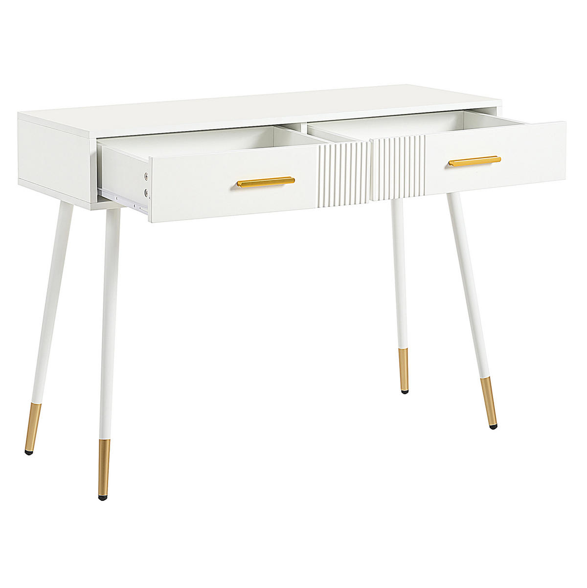 SCHMINKTISCH 100/40/76 cm in Weiß mit 2 Schubladen und goldfarbenen Metallfüßen - Weiß, Holzwerkstoff (40/76/100cm) - Flora Grace