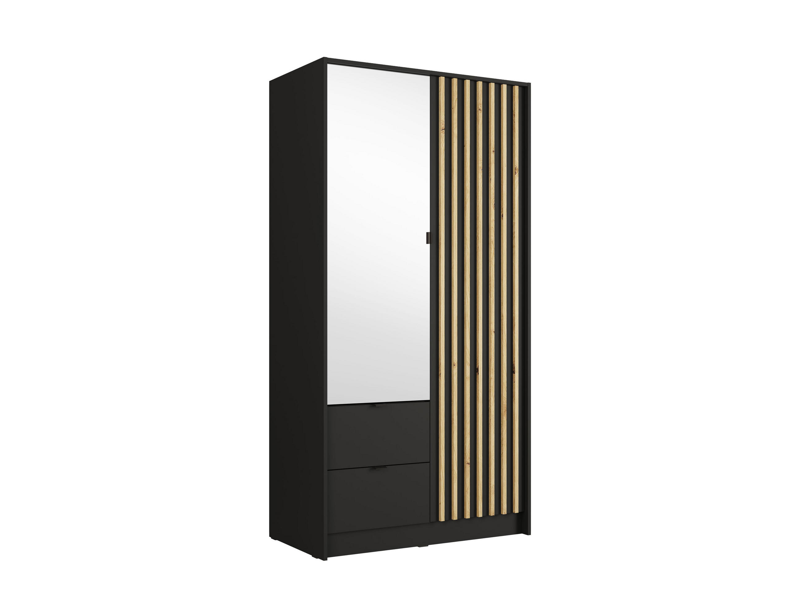 KLEIDERSCHRANK KAVORA 15 - 101,7×200,5×54,5 cm mit 2 Türen & 2 Schubladen Schwarz Onyx - Schwarz, Holz/Holzwerkstoff (101.7/200.5/54.4cm) - Milaros Markt
