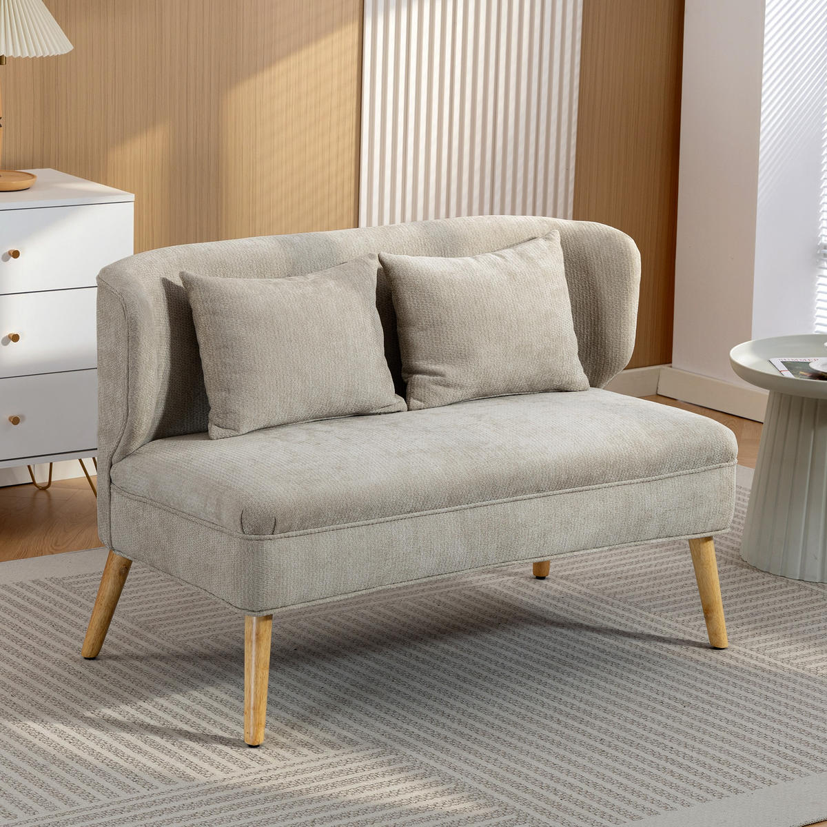 2-SITZER-SOFA Polyester Beige - Beige/Naturfarben, Holz/Holzwerkstoff (65/78.5/117cm) - HOMCOM