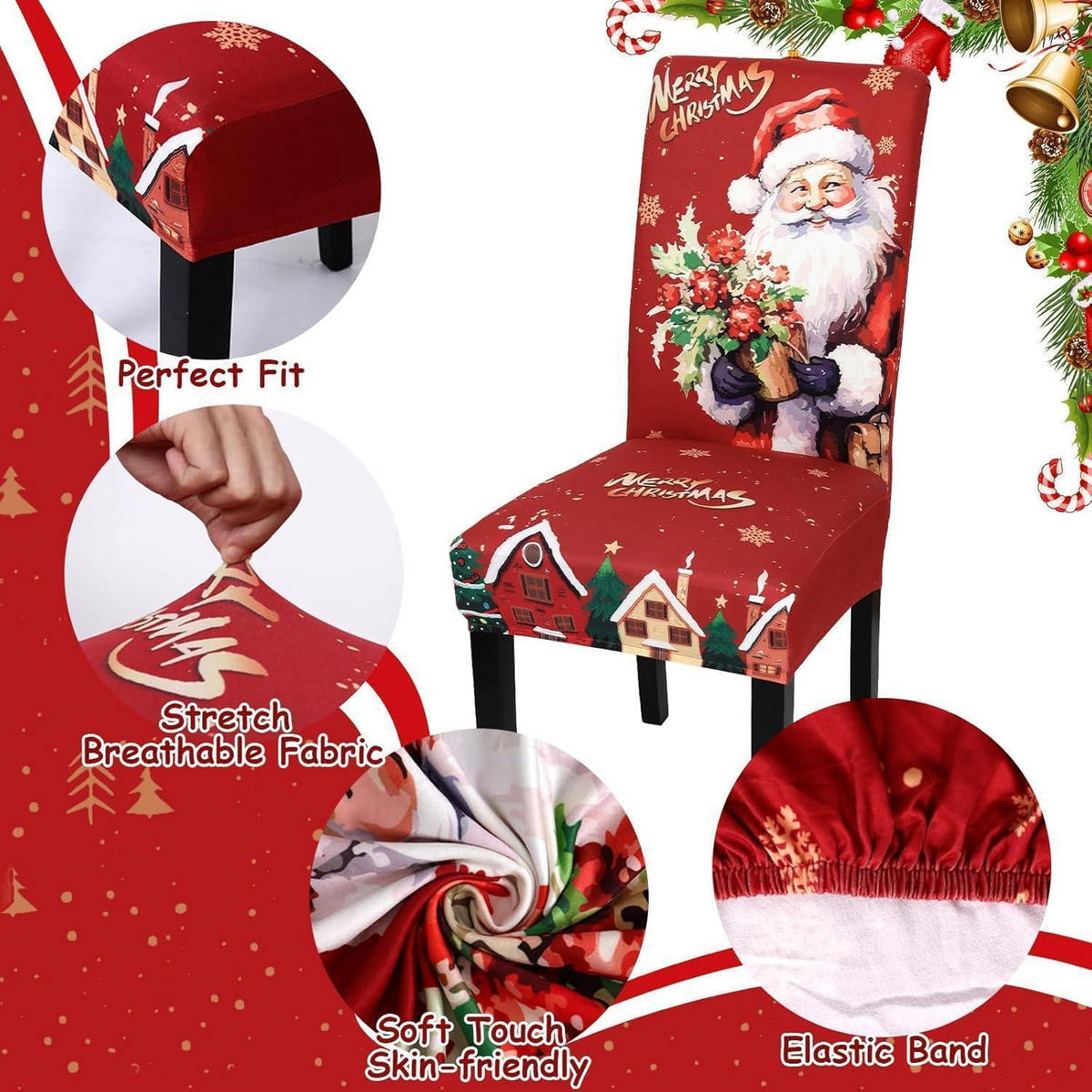 STUHLHUSSEN Weihnachten 6er Set Rot - Rot, Textil (20/26cm)