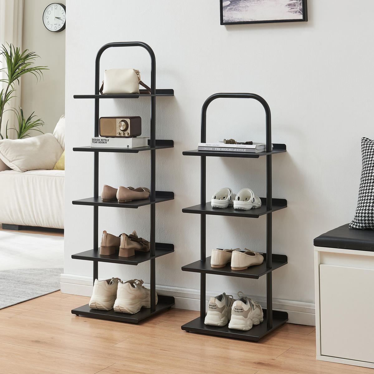 OBUVNÍK Poytya - černá, kov (34/119/32cm) - [en.casa]