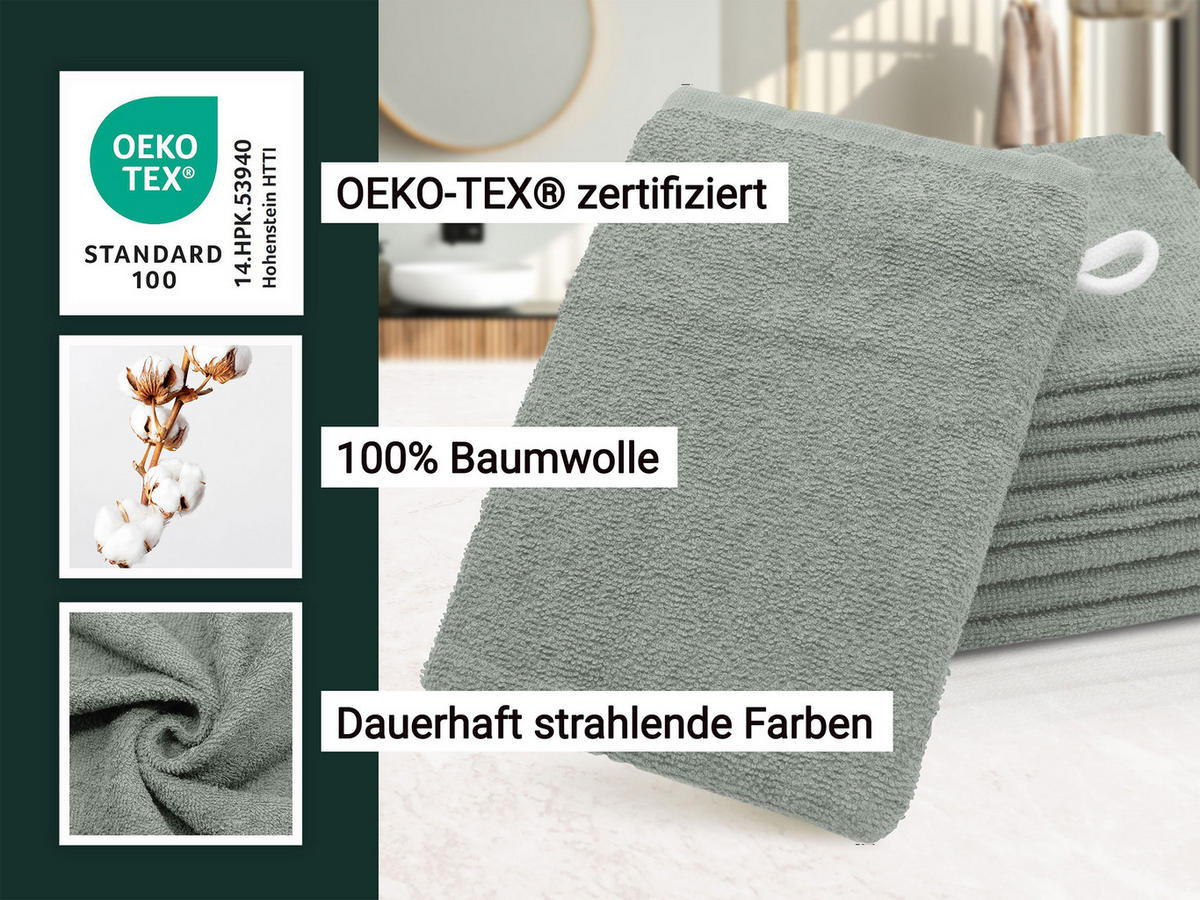 WASCHHANDSCHUH, 10er-Set, 16x21 cm, 100% Baumwolle, Grau - Hellgrau, Textil (16/21cm) - Zollner