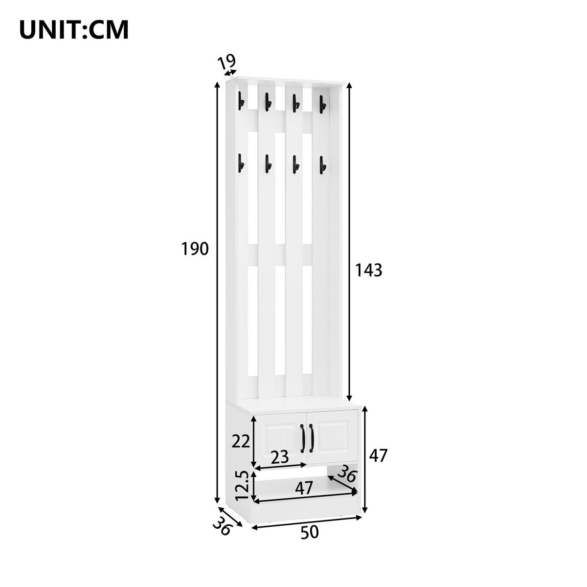 GARDEROBENSET Wand mit Schuhbank Weiß 125x36x190cm - Weiß, Holzwerkstoff (36/190/125cm) - FLIEKS