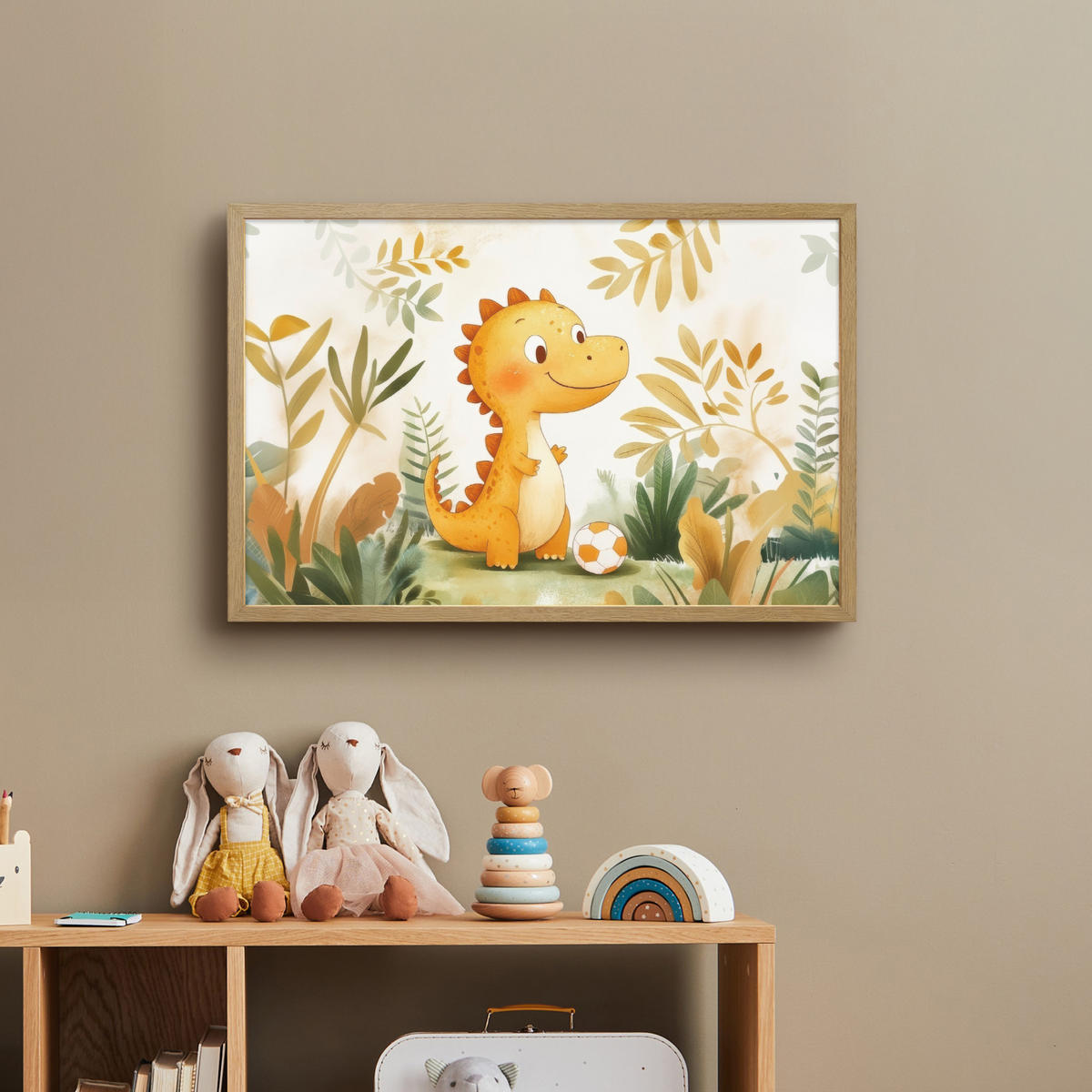 NACHTTISCHLAMPE MIT AKKU Dino - Fußball - Orange 60x40 cm - Beige, Holzwerkstoff (8/60/40cm) - OnlyWow