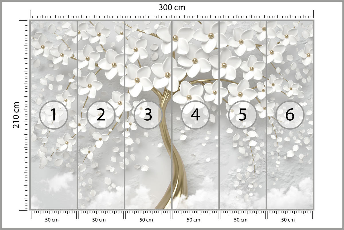 FOTOTAPETE für Schlafzimmer Perlmutt Blumen Abstract Baum 300x210 - Gelb/Goldfarben, Papier (300/210cm) - Muralo