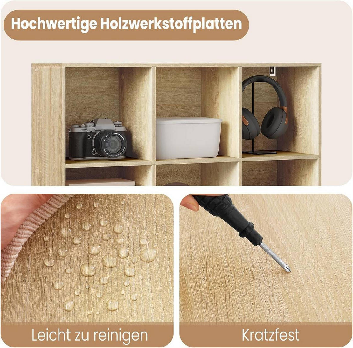 REGAL Bücherregal mit 9 Fächern, Standregal, Helle Eiche - Eichefarben, Holzwerkstoff (94/93/29.5cm) - Woltu
