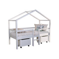 HAUSBETT HALBHOCH 90x200 Keeley Buche Weiß Leiter Boxen - Weiß, Holz (90/200cm) - 58aufmkessel