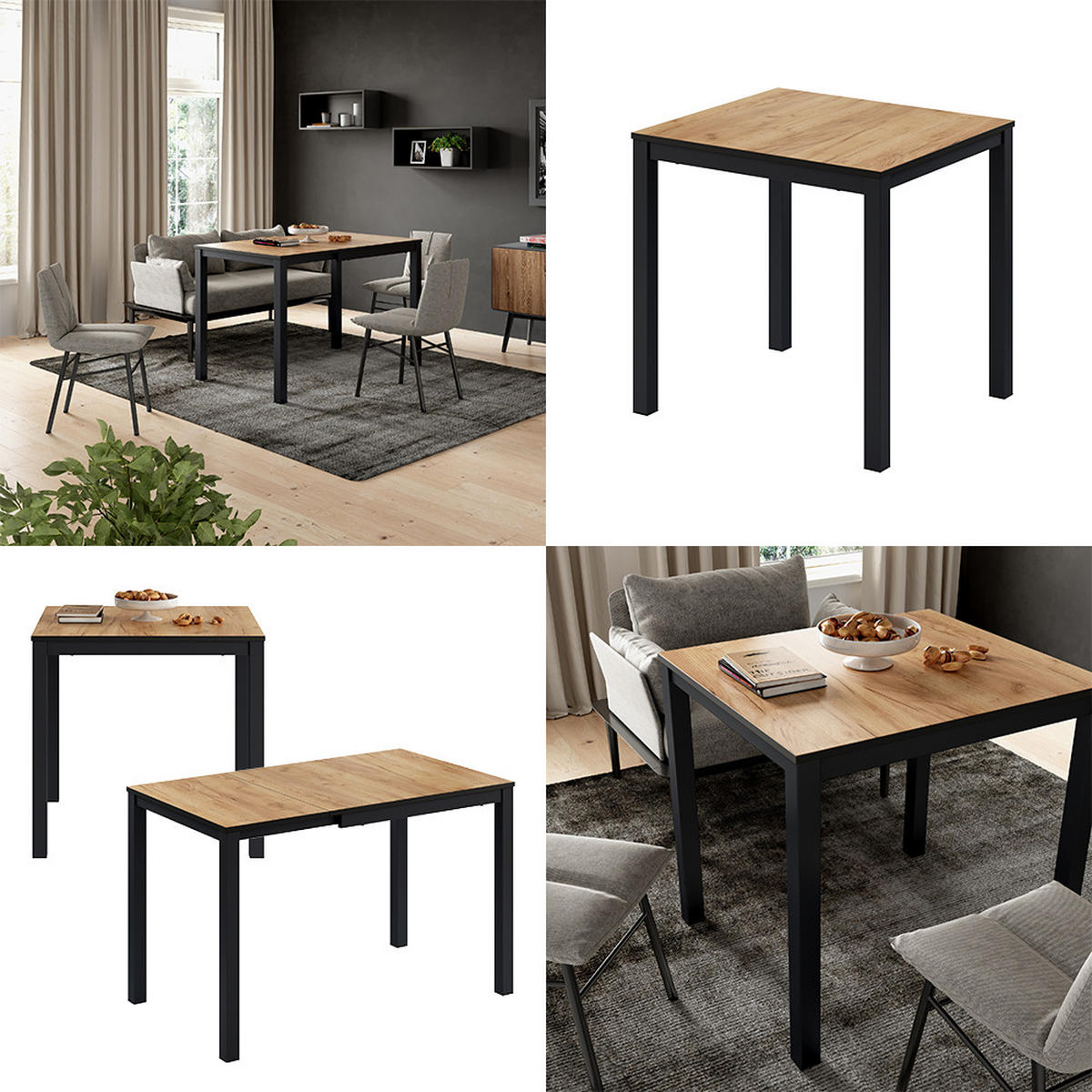 ESSTISCH Granny Eiche/Anthrazit 120 x 70 cm ausziehbar - Eichefarben/Anthrazit, Holzwerkstoff (70/120/76cm) - Vicco