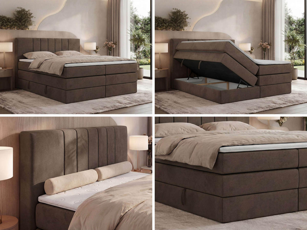 BOXSPRINGOVÁ POSTEĽ INERO KING 160/200 - Hnedá Samet - Topper Visco - H3 (stredne tvrdý) - hnedá/čierna, textil/plast (160/200cm) - MKS