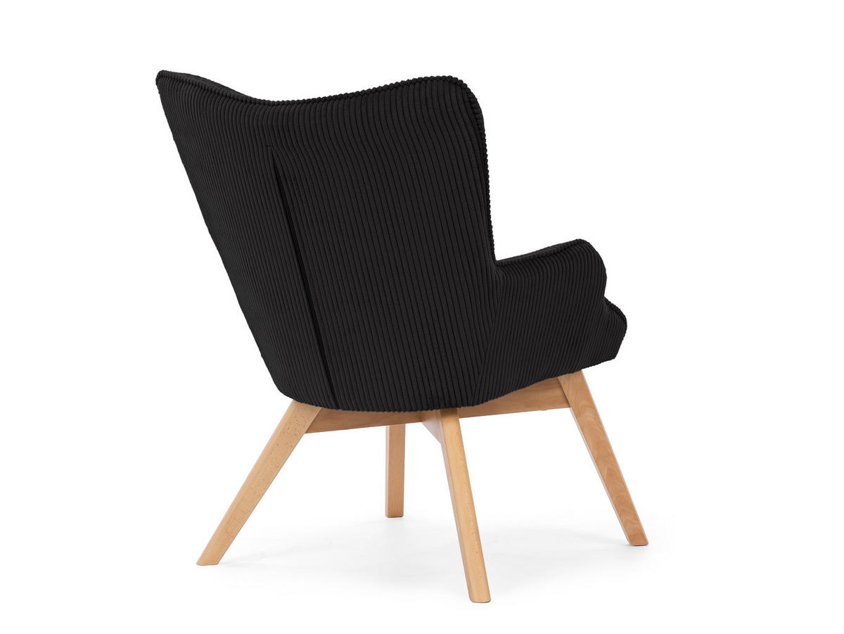 LOUNGESESSEL Lenari Schwarz Cordstoff mit Füßen in Natur - Schwarz/Naturfarben, Holz/Textil (71/96/86cm) - S-Style Möbel