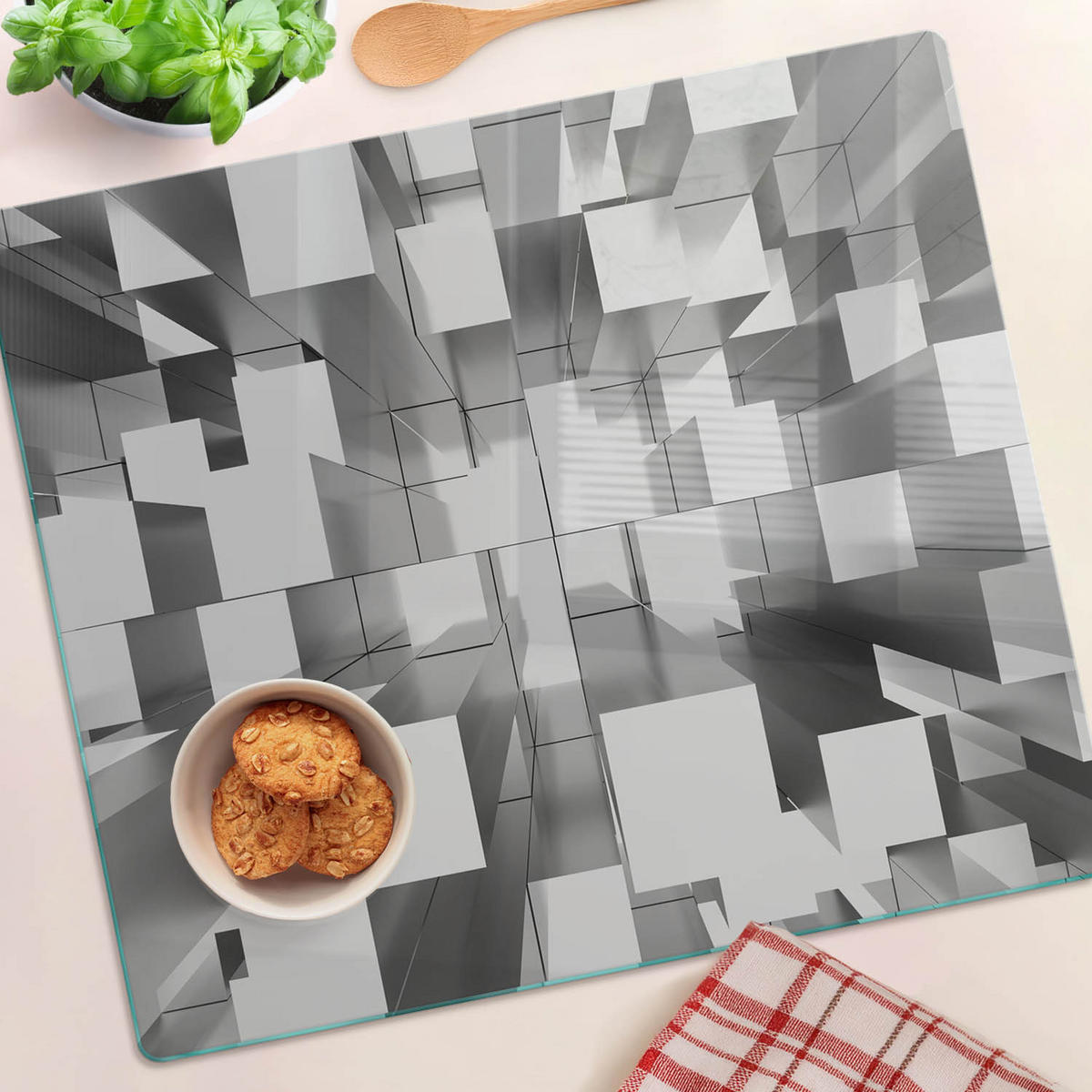 GLASPLATTE 60x52 cm Abstrakt - Grau, Glas (60/0.4/52cm) - TULUP