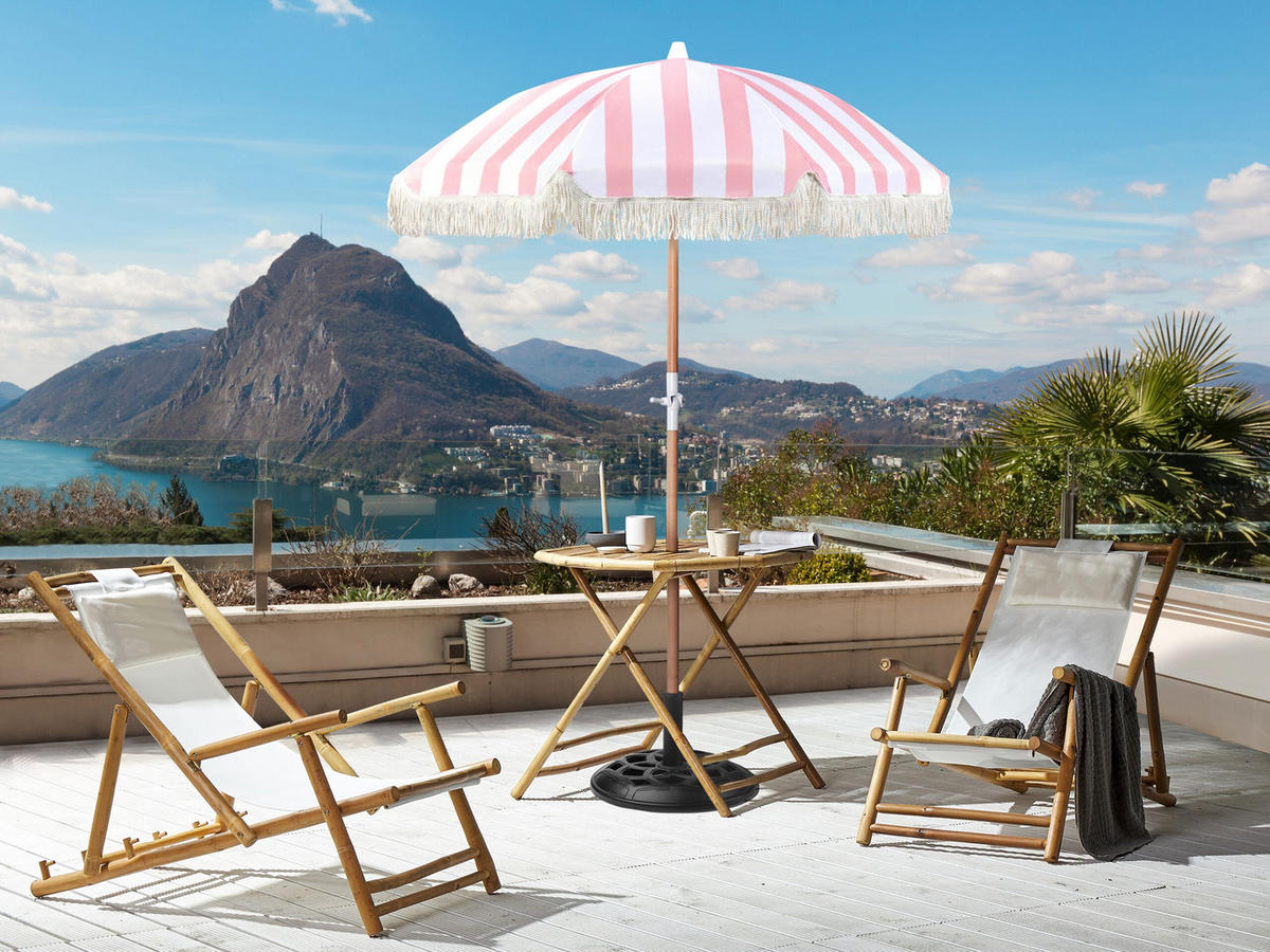 SONNENSCHIRM rosa/weiß mit Volant 150 cm Mondello - Hellbraun/Pink, Textil (150/150cm) - Beliani