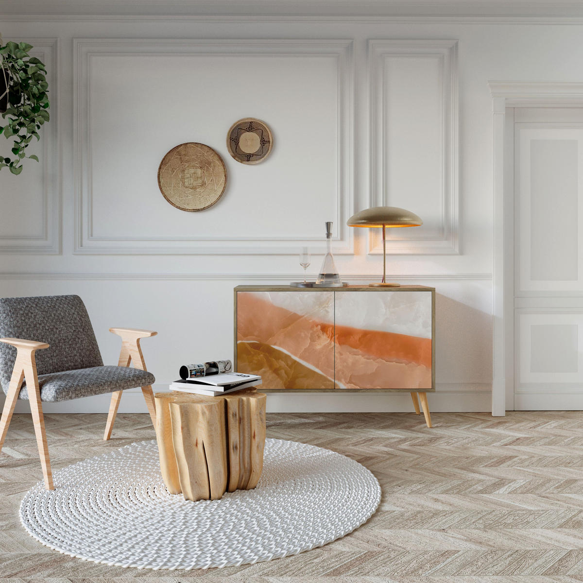 SIDEBOARD SANDHILLS SPLENDOUR, Eicheneffekt, 111x42x77,5 cm, 2 Türen - Eichefarben/Buchefarben, Holzwerkstoff/Buchenholz (111/77.5/42cm) - SpaceRebels